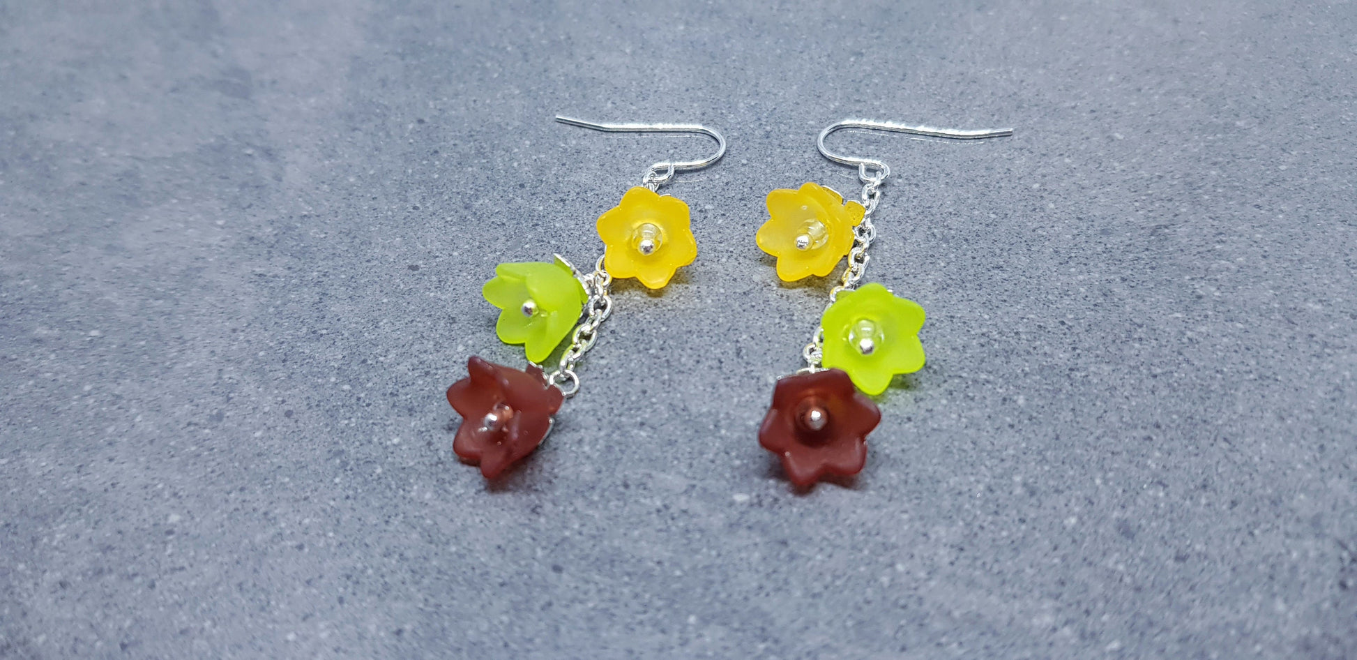 Flower Earrings, Hypoallergenic Ear Wires, Boho Jewelry, Green, Orange, Brown Earrings, Vintage Earrings, Fall/Autumn Earrings