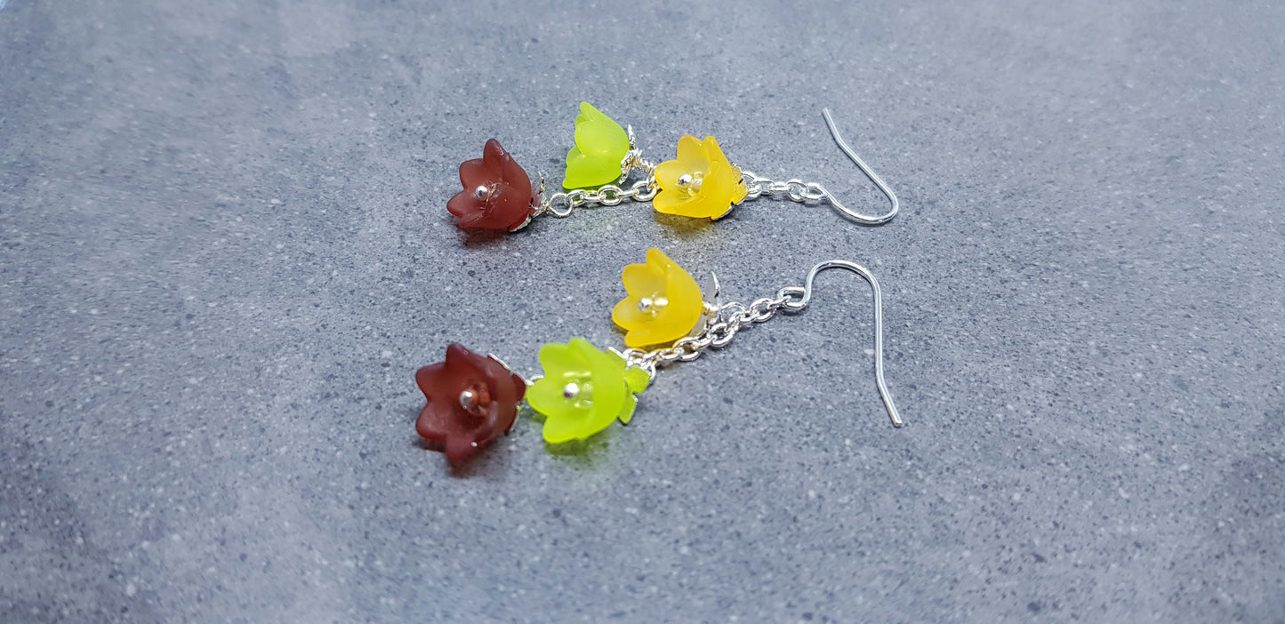 Flower Earrings, Hypoallergenic Ear Wires, Boho Jewelry, Green, Orange, Brown Earrings, Vintage Earrings, Fall/Autumn Earrings