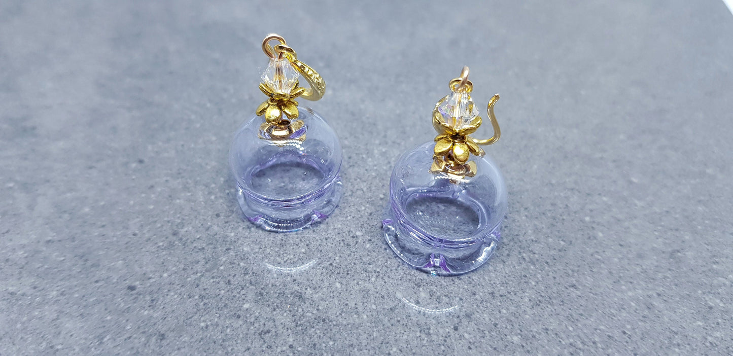 Glass Flower Earrings, Hypoallergenic Brass Ear Wires, Lavender Earrings, Clear PRIMERO Crystals®