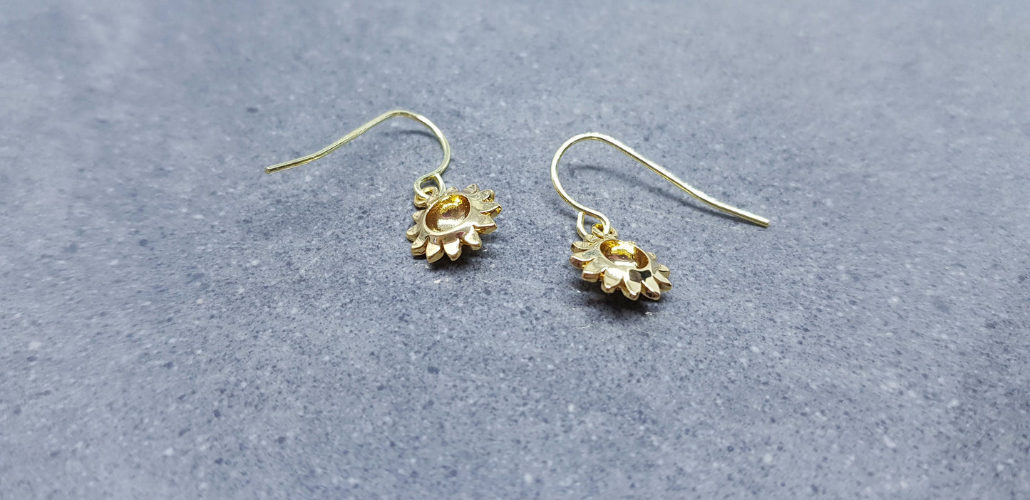 Brass Gold Sunflower Earrings, Flower Earrings, Gold Jewelry, Hypoallergenic Ear Wires or Sterling Silver Ear Wires