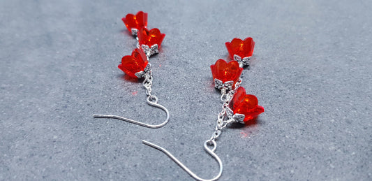 Flower Earrings, Hypoallergenic Ear Wires, Imitation Glass, Red Earrings, Boho Jewelry, Simple Vintage Earrings