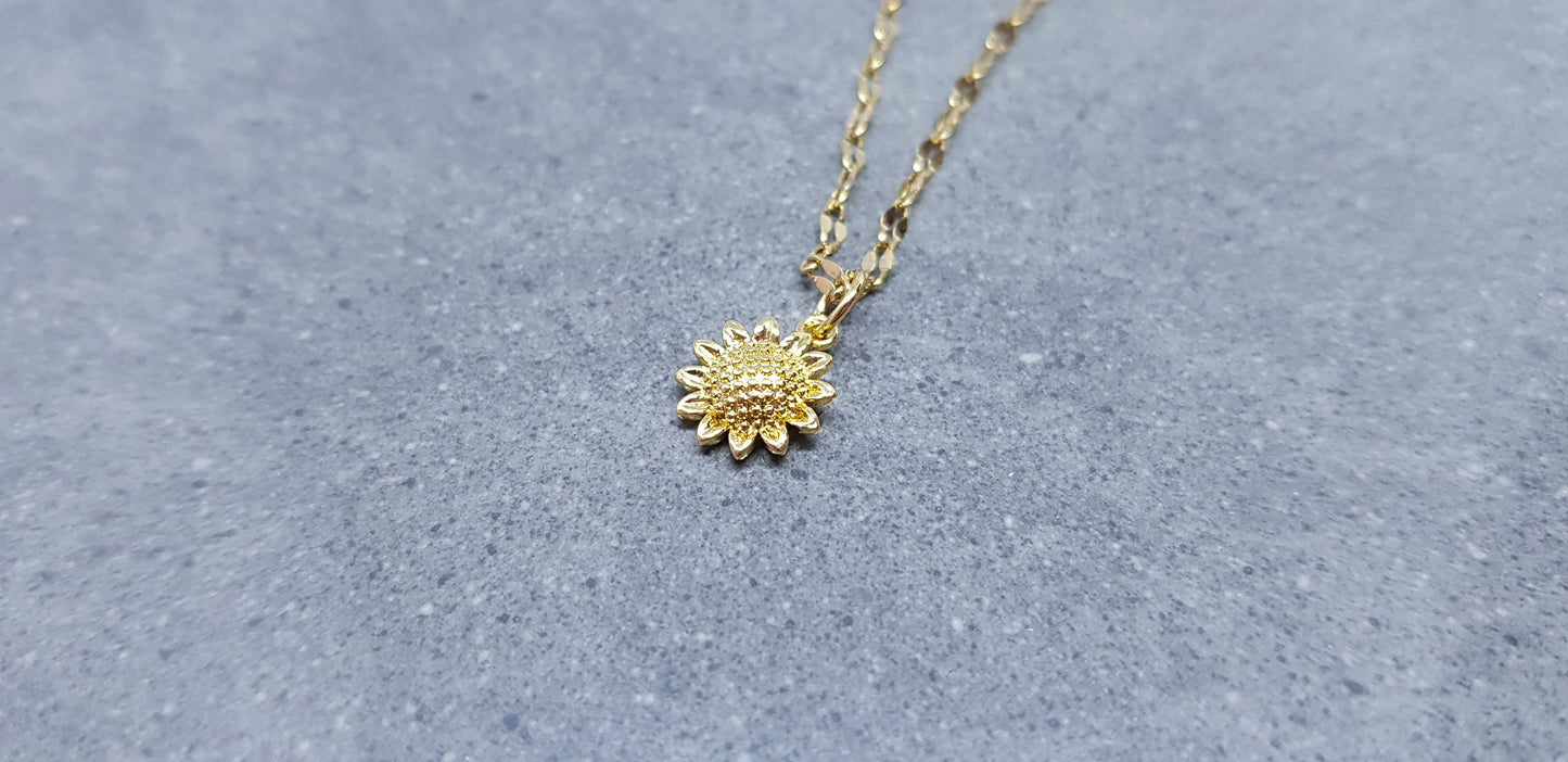 Gold Sunflower Necklace, Flower Jewelry, Brass Sunflower, 18K Gold Plated