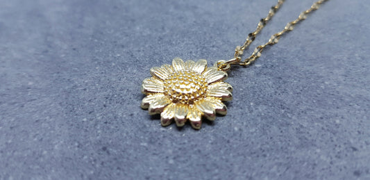 Gold Sunflower Necklace, Flower Jewelry, Brass Sunflower, 18K Gold Plated