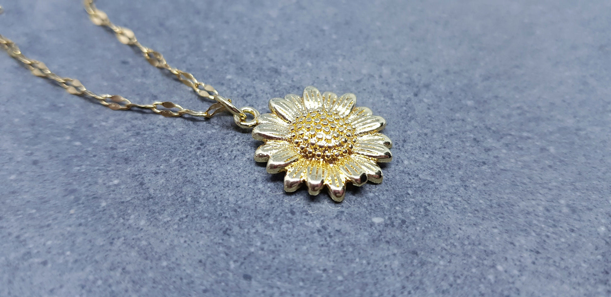 Gold Sunflower Necklace, Flower Jewelry, Brass Sunflower, 18K Gold Plated