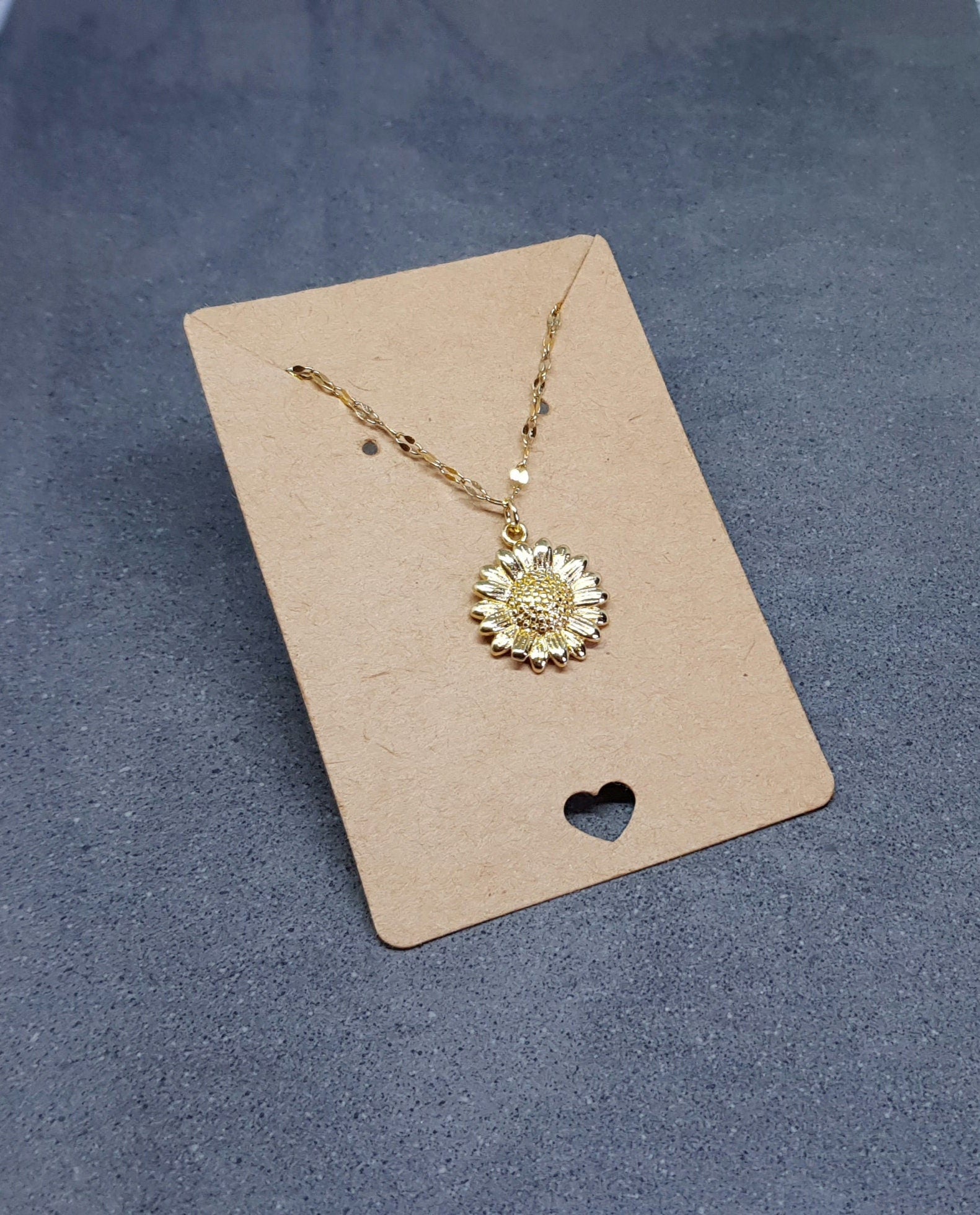 Gold Sunflower Necklace, Flower Jewelry, Brass Sunflower, 18K Gold Plated