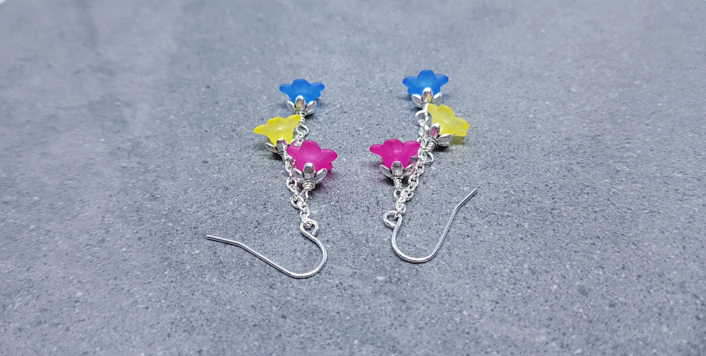 Pansexual Flower Earrings, Hypoallergenic Ear Wires, Rainbow Jewelry, Flower Earrings