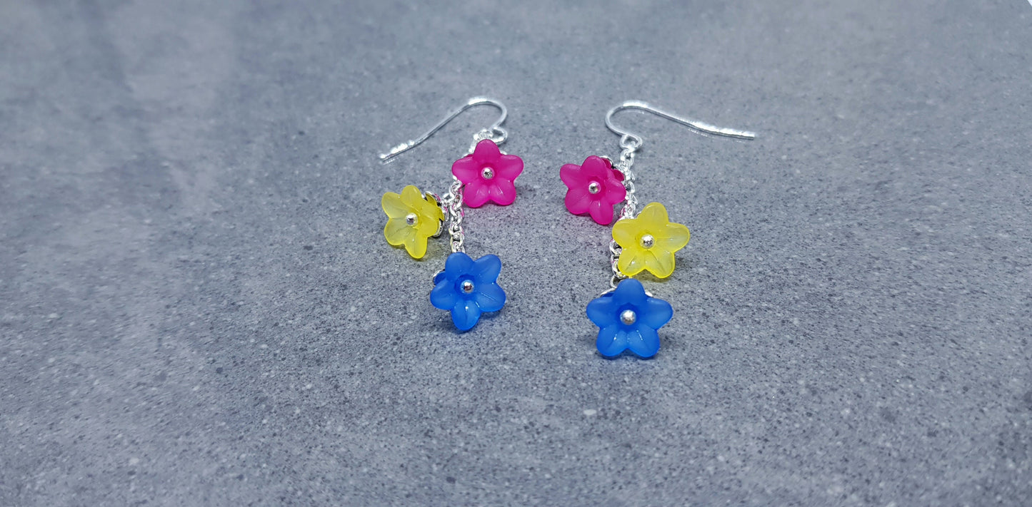 Pansexual Flower Earrings, Hypoallergenic Ear Wires, Rainbow Jewelry, Flower Earrings