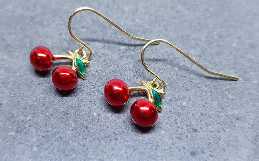 Cherry Earrings, Hypoallergenic Ear Wires, Cherry Blossom Earrings, Summer Earrings