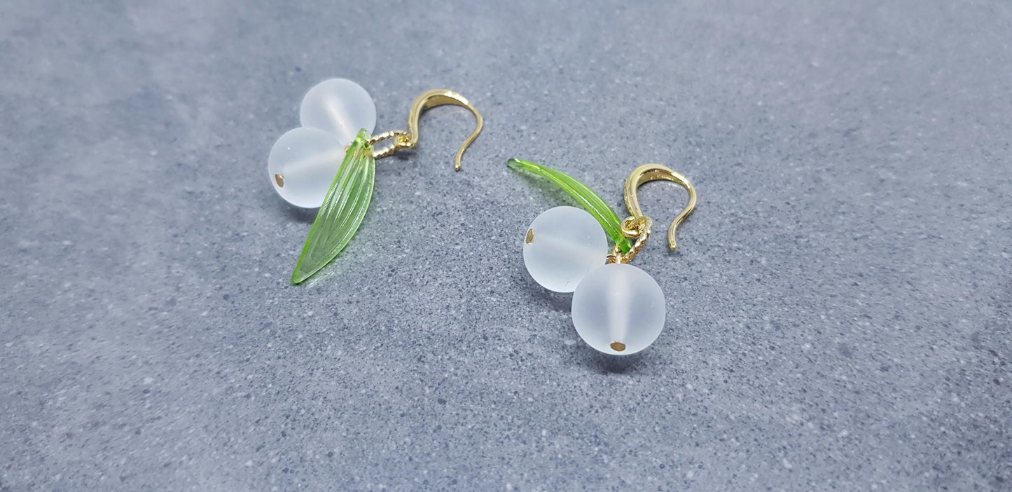 Glass Mistletoe Earrings, Berry Earrings, Hypoallergenic Ear Wires, Glass Jewelry, Autumn Earrings, Christmas Jewelry