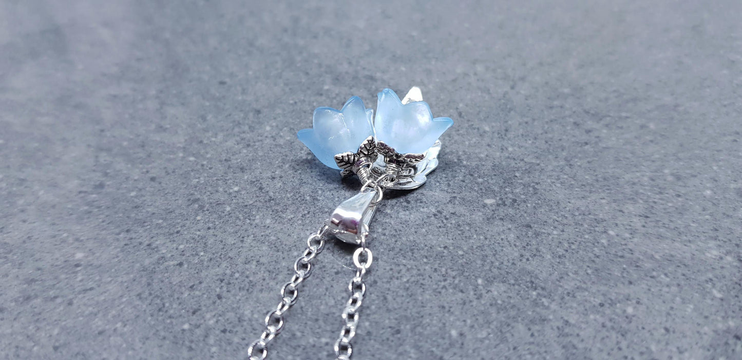 Flower Necklace, Clear PRIMERO Crystals®, Blue Bellflower, Special Occasion Earrings, Crystal Flower Earrings, Matching Earrings Available