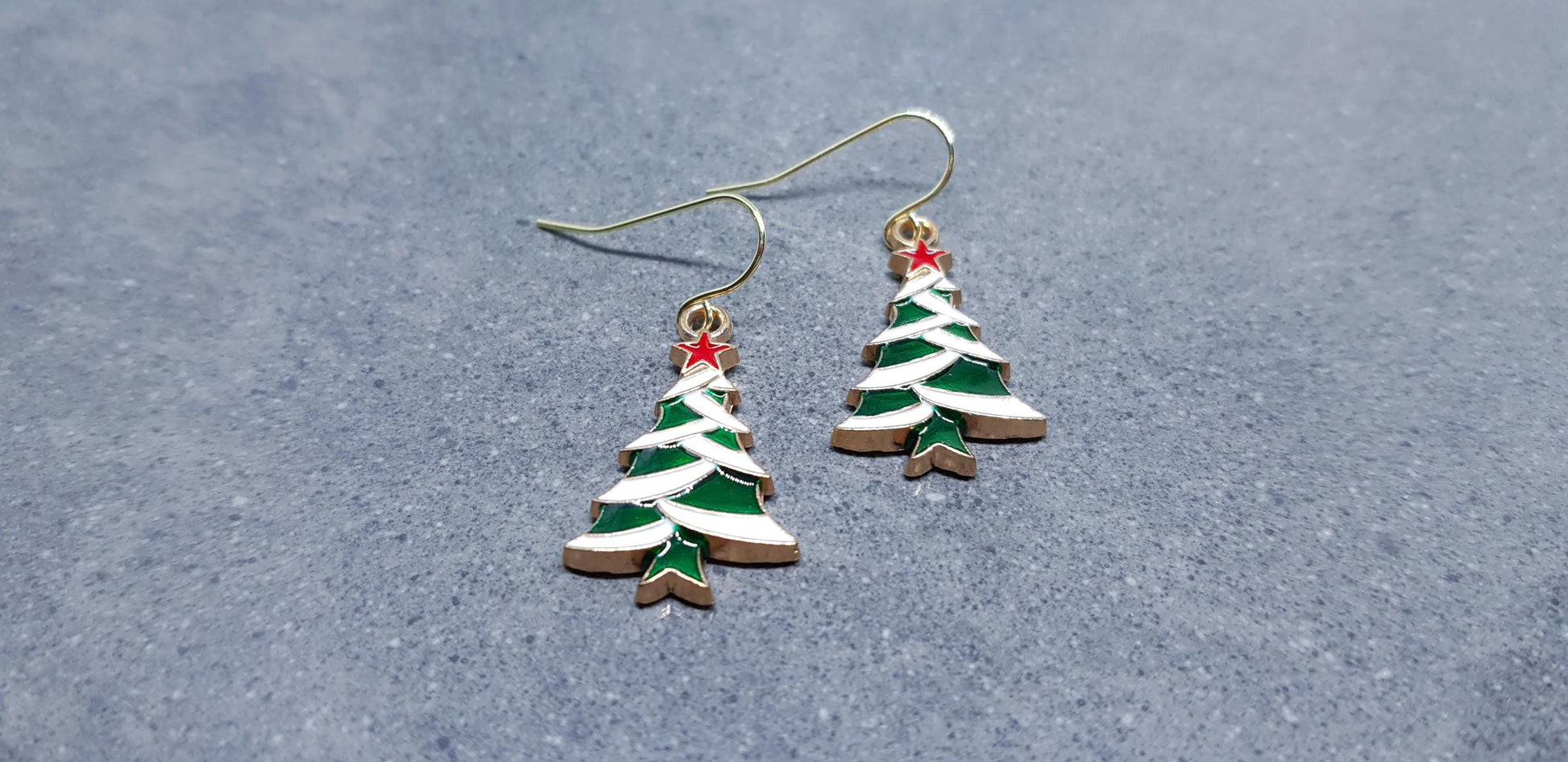 Christmas Tree Earrings, Choice of Ear Wires, Gold Christmas Earrings, Festive Earrings, Green, Red, White Enamelling, Christmas Tree