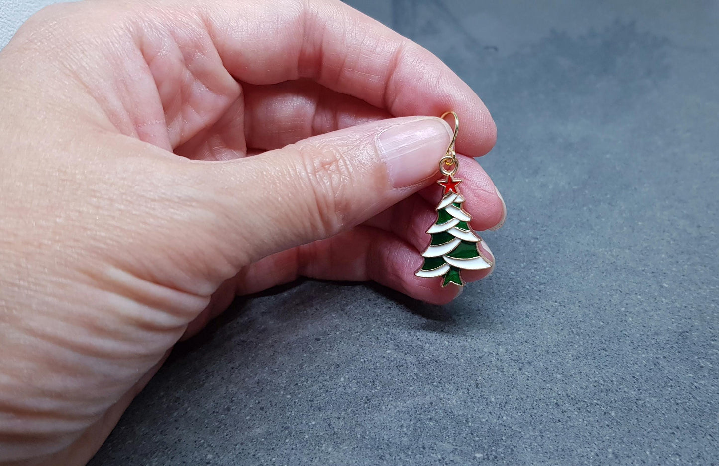 Christmas Tree Earrings, Choice of Ear Wires, Gold Christmas Earrings, Festive Earrings, Green, Red, White Enamelling, Christmas Tree