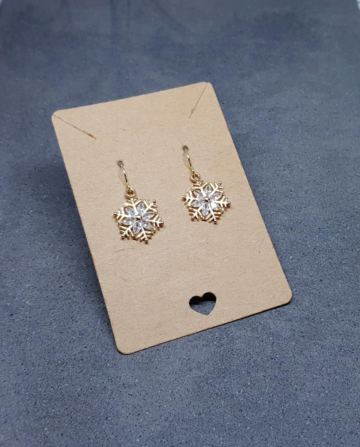 Snowflake Earrings, Hypoallergenic Ear Wires, Brass Micro Pave Cubic Zirconia, Gold Snowflake Earrings, Christmas Earrings, Festive Earrings