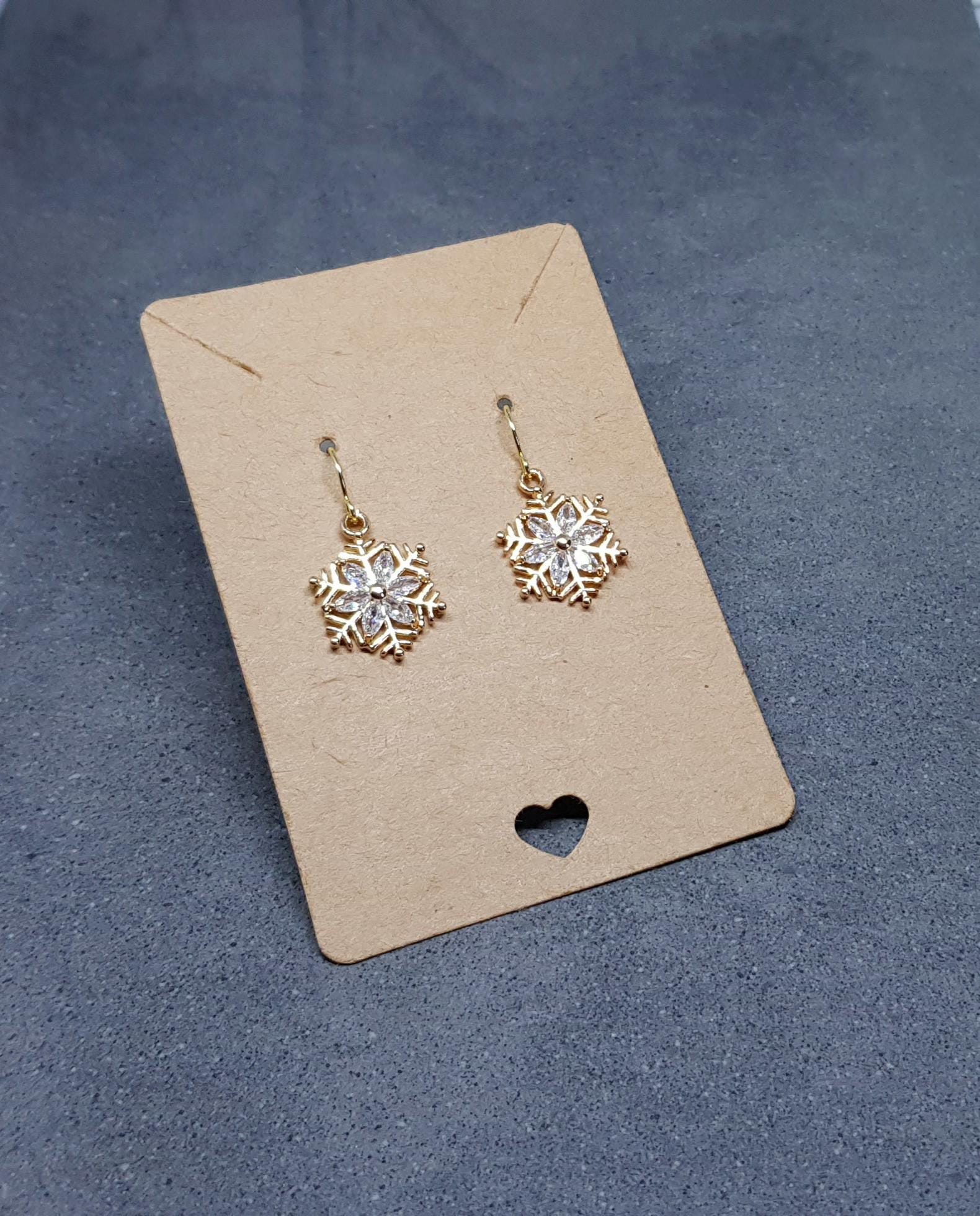 Snowflake Earrings, Hypoallergenic Ear Wires, Brass Micro Pave Cubic Zirconia, Gold Snowflake Earrings, Christmas Earrings, Festive Earrings