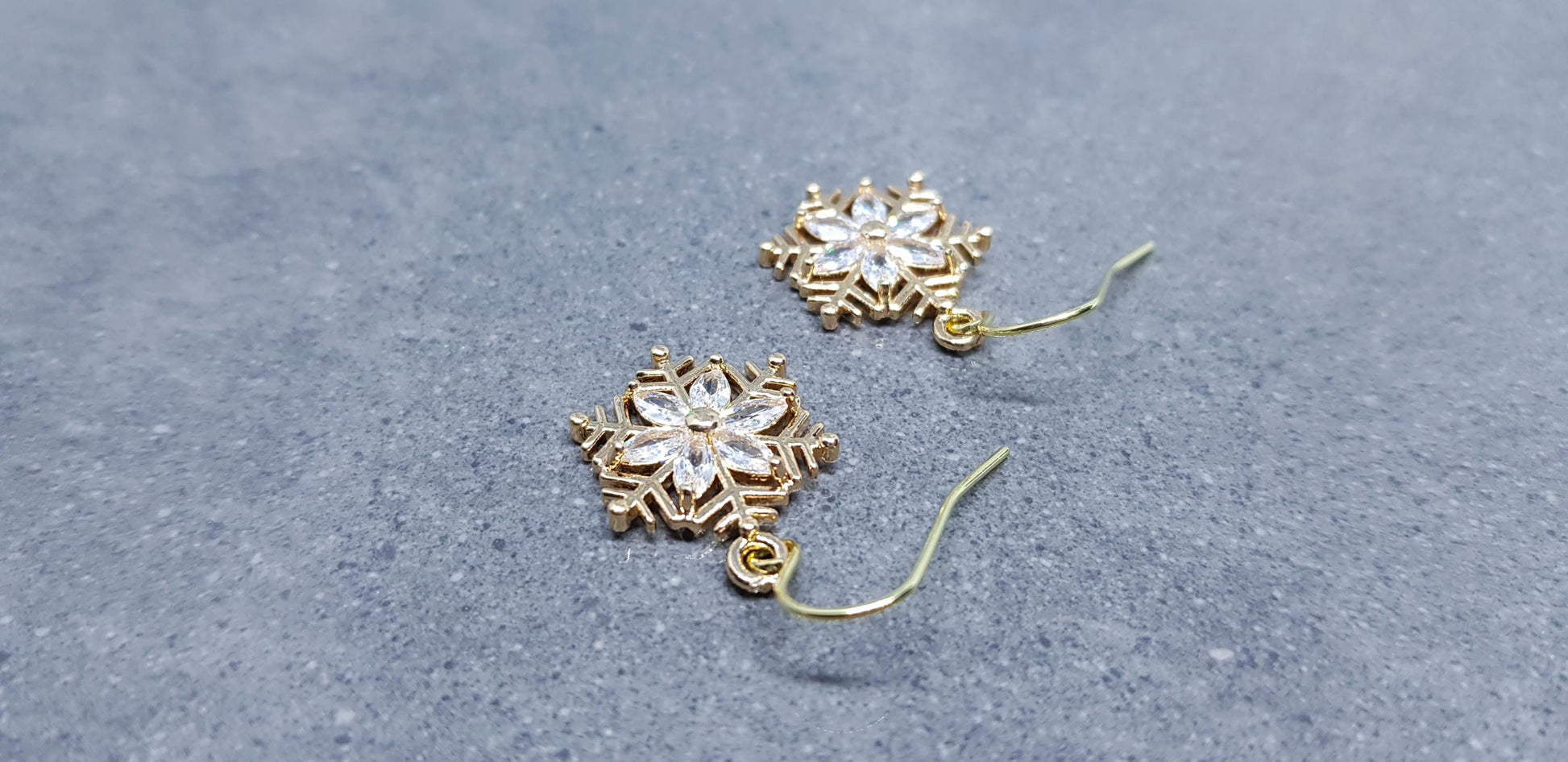 Snowflake Earrings, Hypoallergenic Ear Wires, Brass Micro Pave Cubic Zirconia, Gold Snowflake Earrings, Christmas Earrings, Festive Earrings