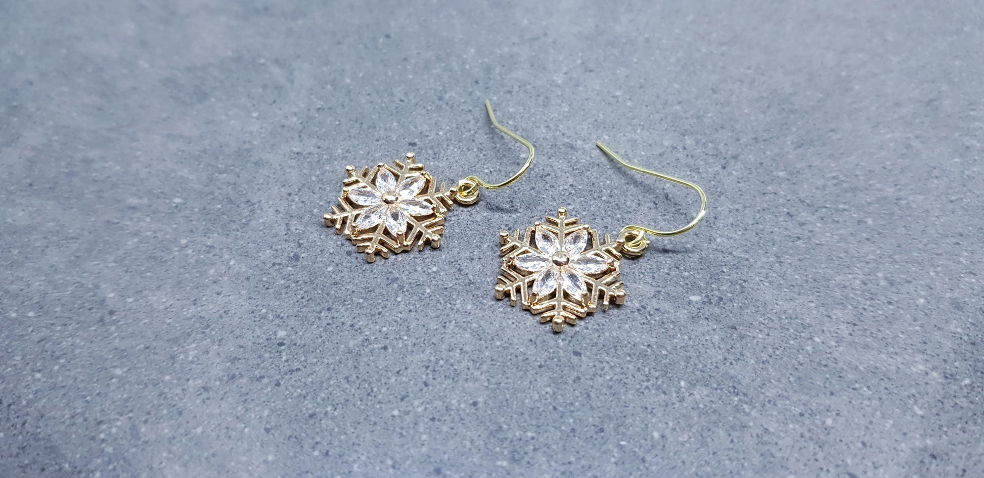 Snowflake Earrings, Hypoallergenic Ear Wires, Brass Micro Pave Cubic Zirconia, Gold Snowflake Earrings, Christmas Earrings, Festive Earrings