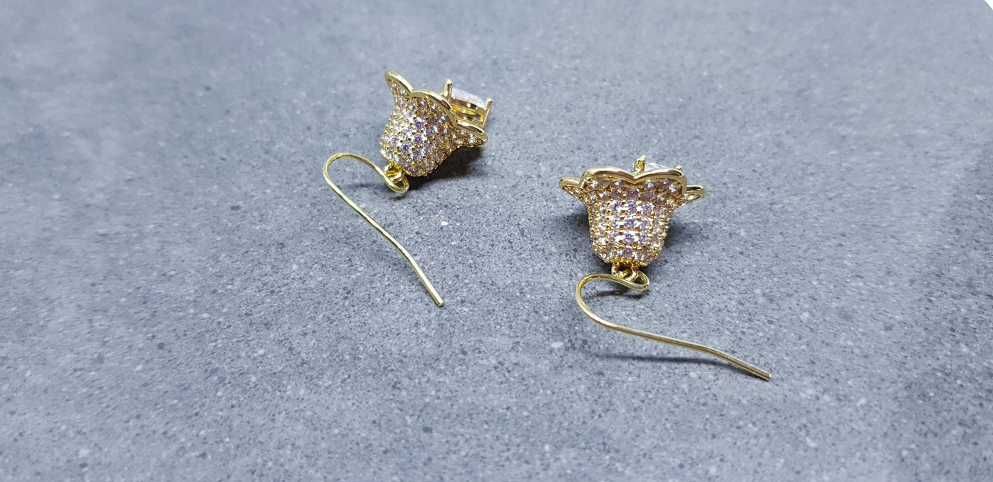 Christmas Bell Earrings, Brass Pave Cubic Zirconia, Choice of Ear Wires, Christmas Earrings, Real 18K Gold Plated