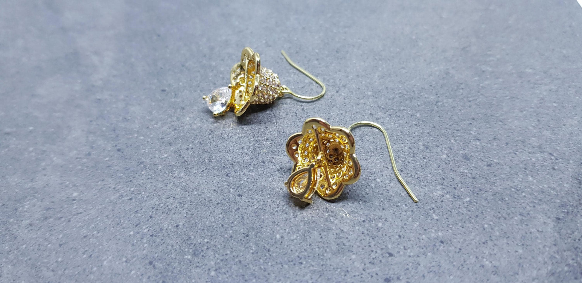 Christmas Bell Earrings, Brass Pave Cubic Zirconia, Choice of Ear Wires, Christmas Earrings, Real 18K Gold Plated