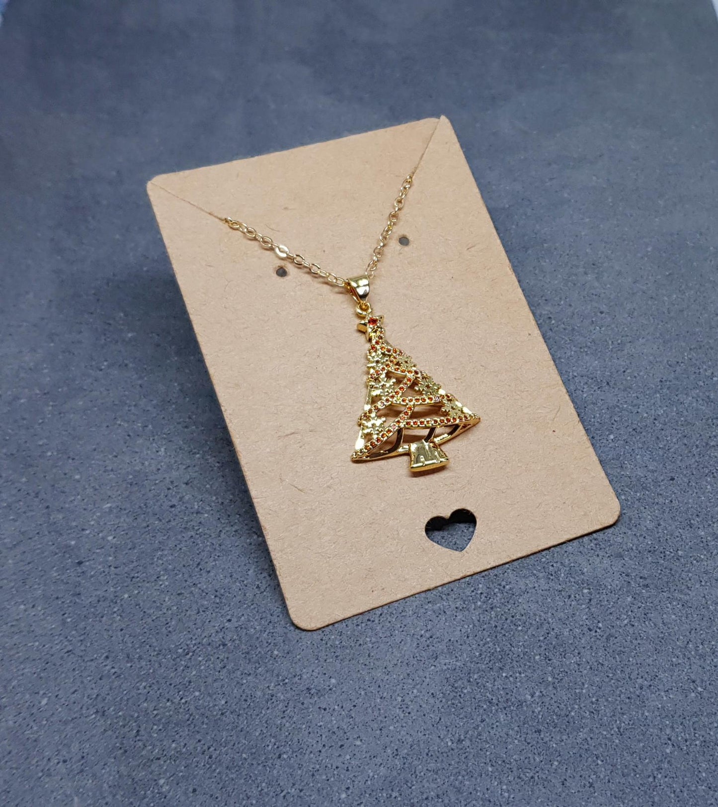 Christmas Tree Necklace, Brass Micro Pave Cubic Zirconia Pendant, Christmas Necklace, Festive Jewellery, Gold Christmas Tree