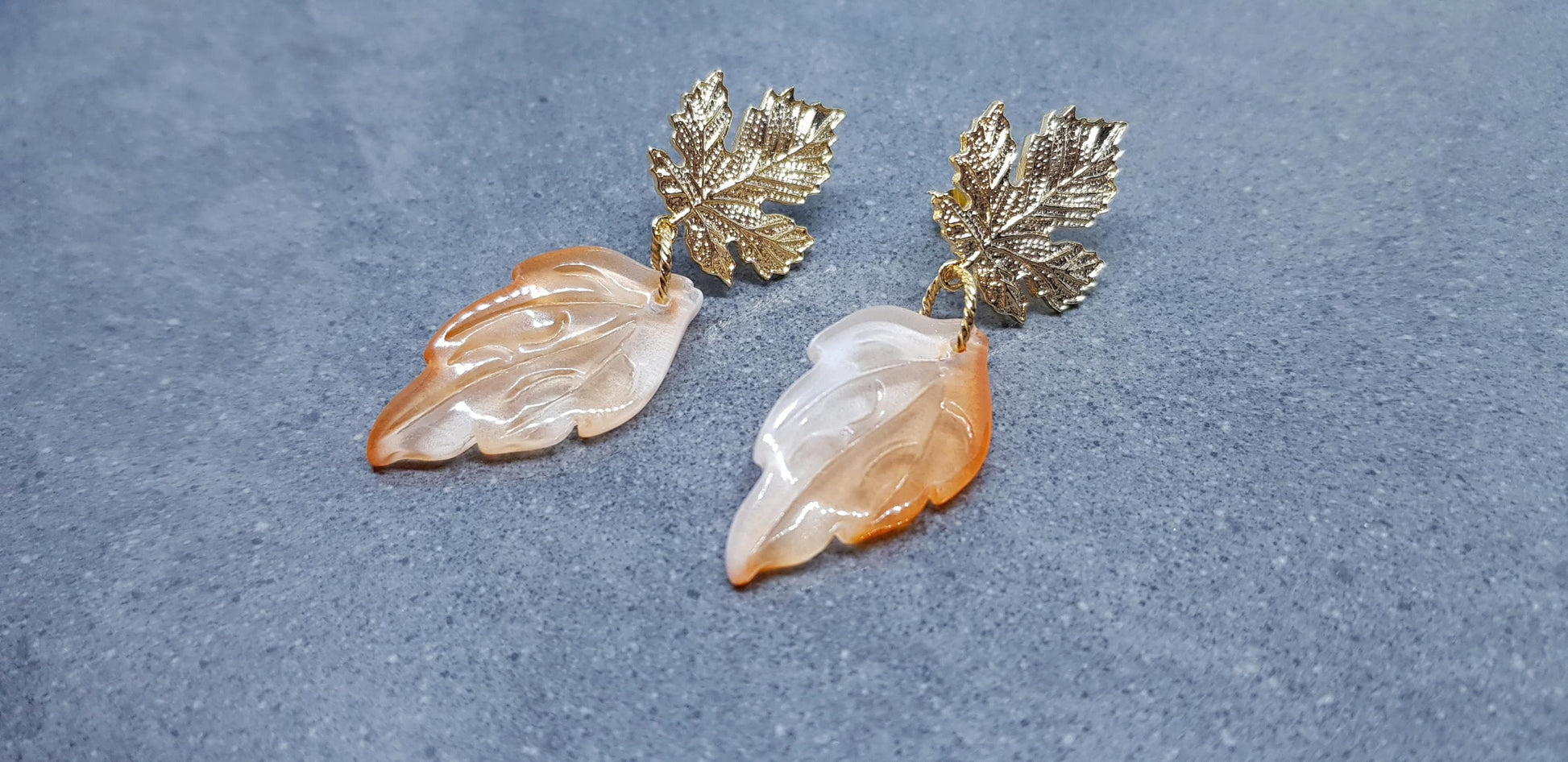 Glass Leaf Earrings, Brass Stud Earrings, Fall Earrings, Tree Earrings, Leaf Jewelry, Maple Leaf, Autumn Colours