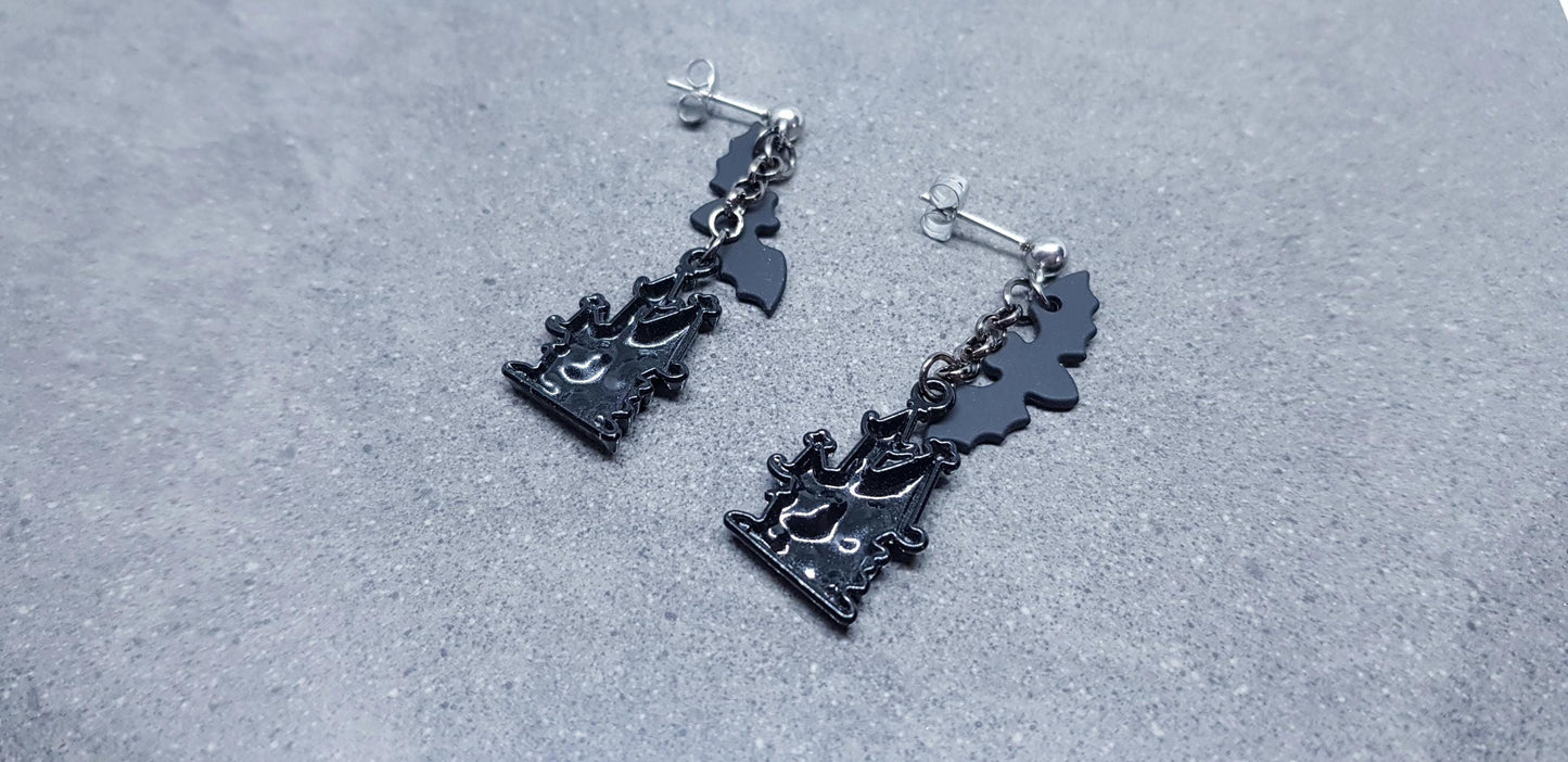 Haunted House Bat Earrings, Surgical Steel Studs, Bat Earrings, Autumn Fall Earrings, Halloween Earrings, Halloween Party, Hallows Eve