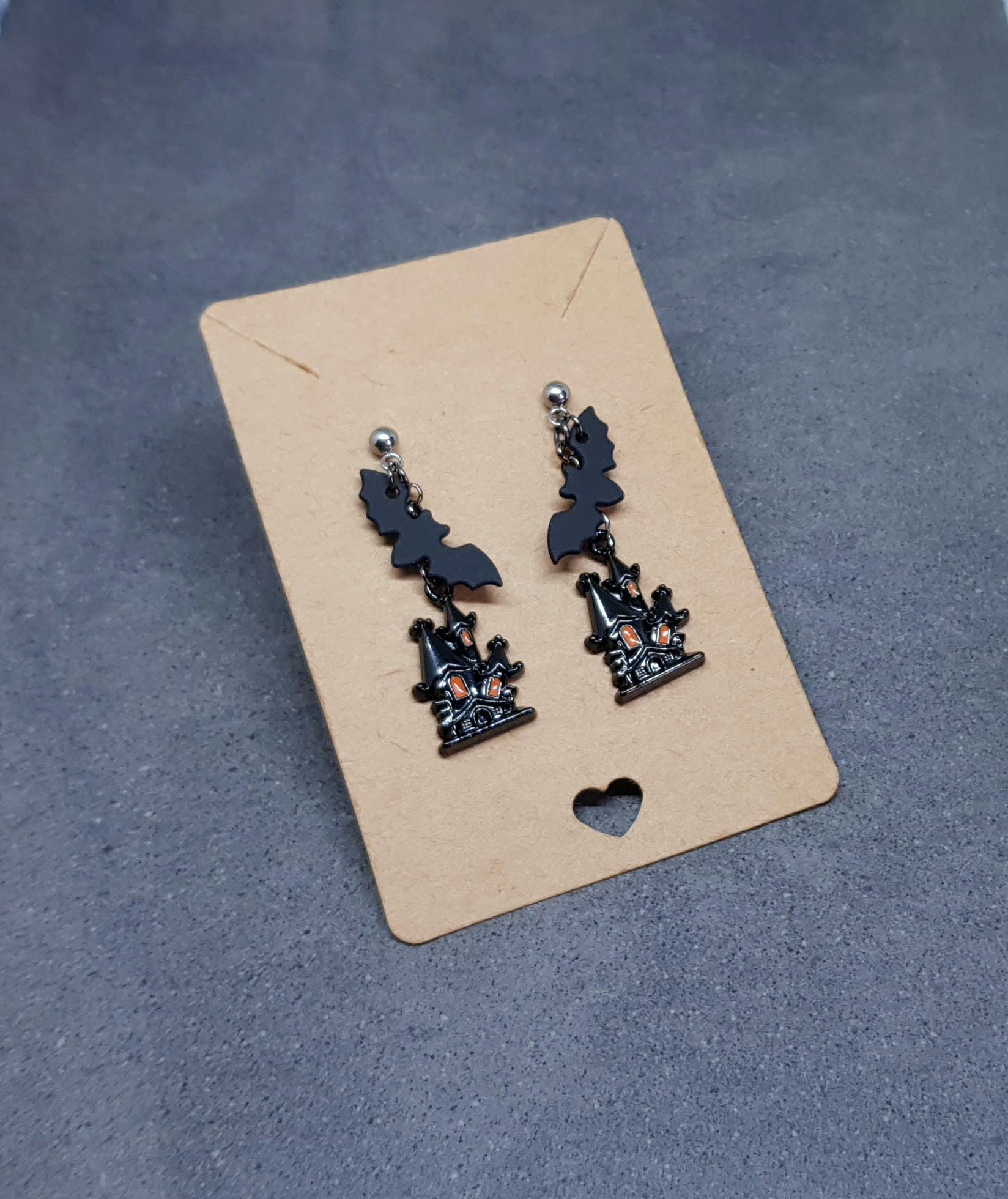 Haunted House Bat Earrings, Surgical Steel Studs, Bat Earrings, Autumn Fall Earrings, Halloween Earrings, Halloween Party, Hallows Eve