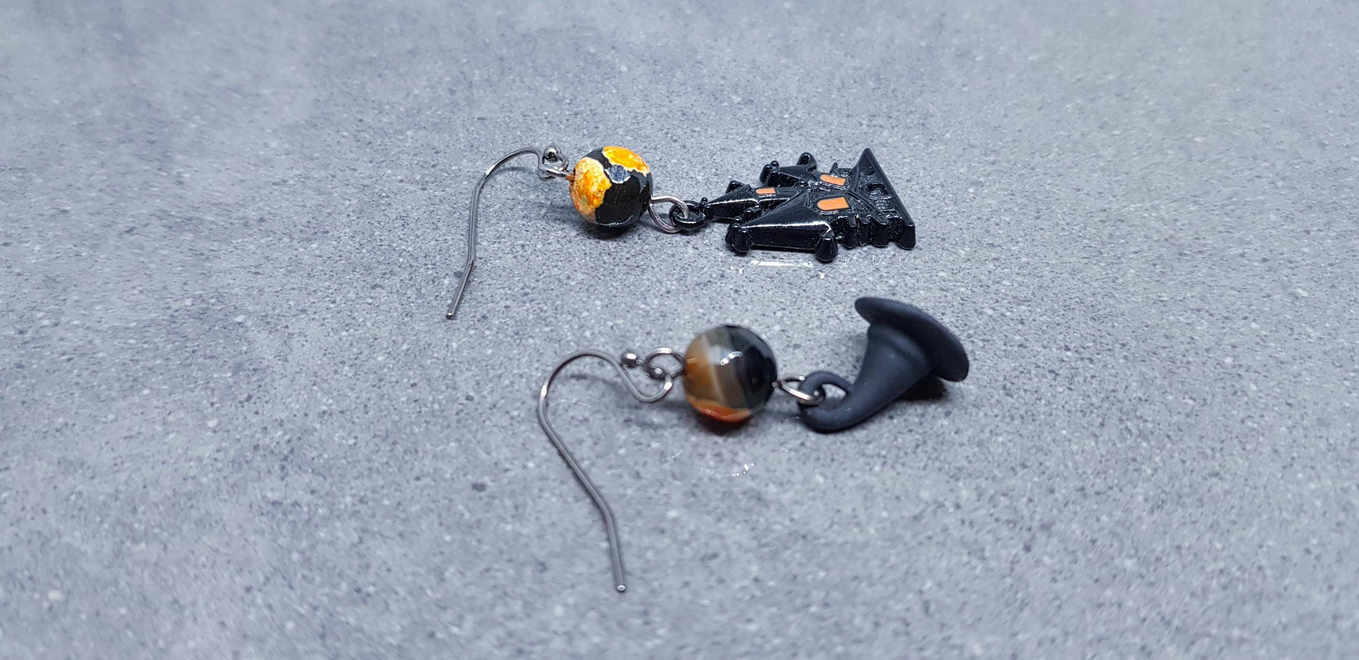 Haunted House Earrings, Hypoallergenic Ear Wires, Autumn Fall Earrings, Natural Fire Crackle Agate Beads, Halloween Earrings, Hallows Eve