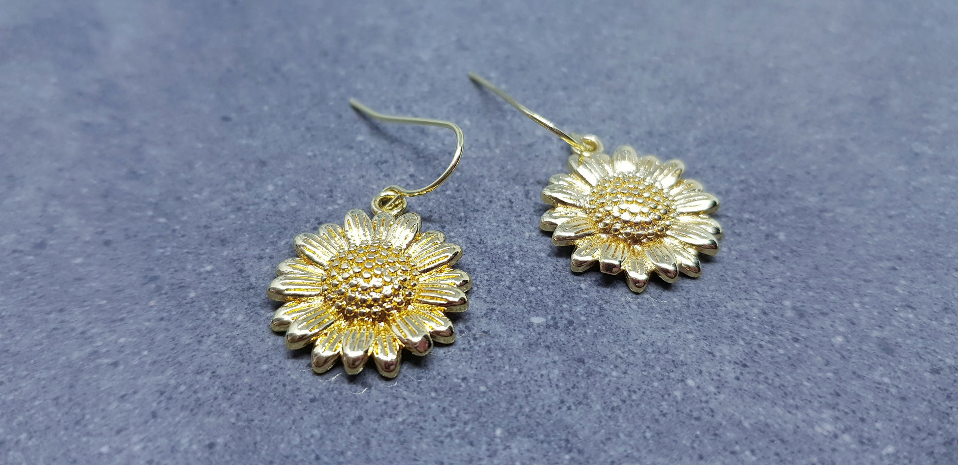 Gold Sunflower Earrings, Brass Sunflower, Flower Earrings, Real 18K Gold Plated, Hypoallergenic Ear Wires or Sterling Silver Ear Wires