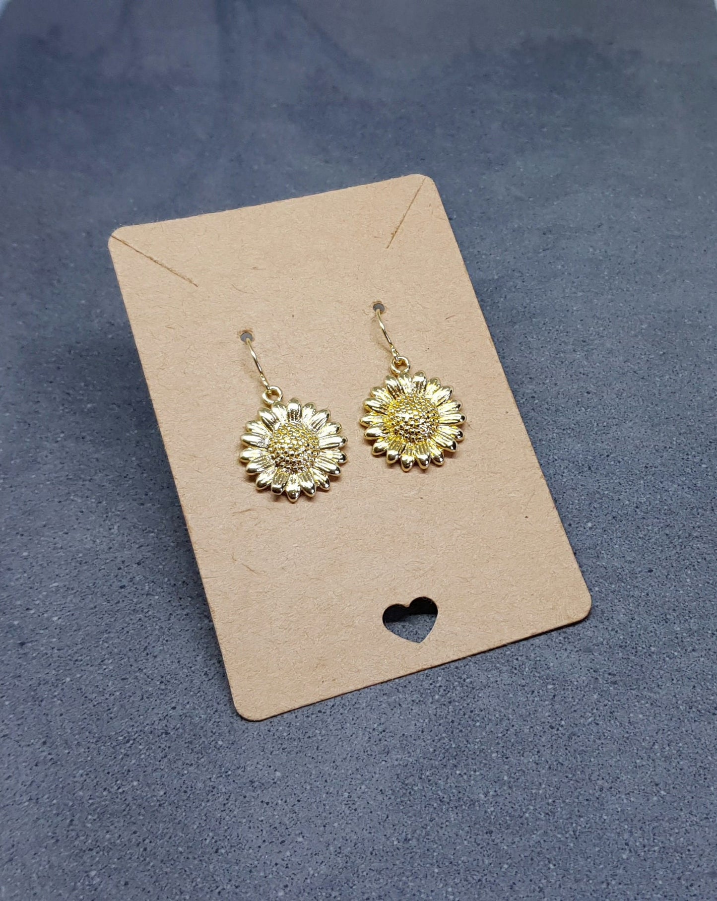 Gold Sunflower Earrings, Brass Sunflower, Flower Earrings, Real 18K Gold Plated, Hypoallergenic Ear Wires or Sterling Silver Ear Wires