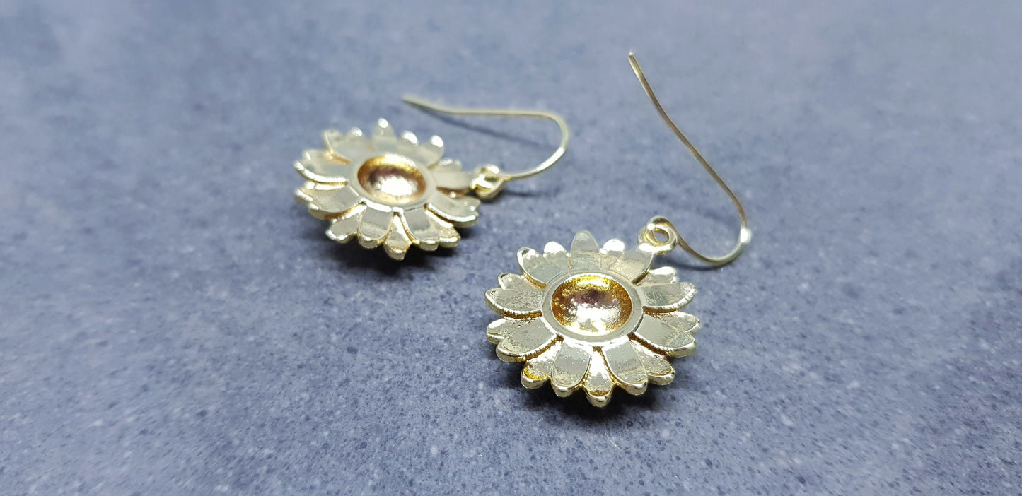 Gold Sunflower Earrings, Brass Sunflower, Flower Earrings, Real 18K Gold Plated, Hypoallergenic Ear Wires or Sterling Silver Ear Wires