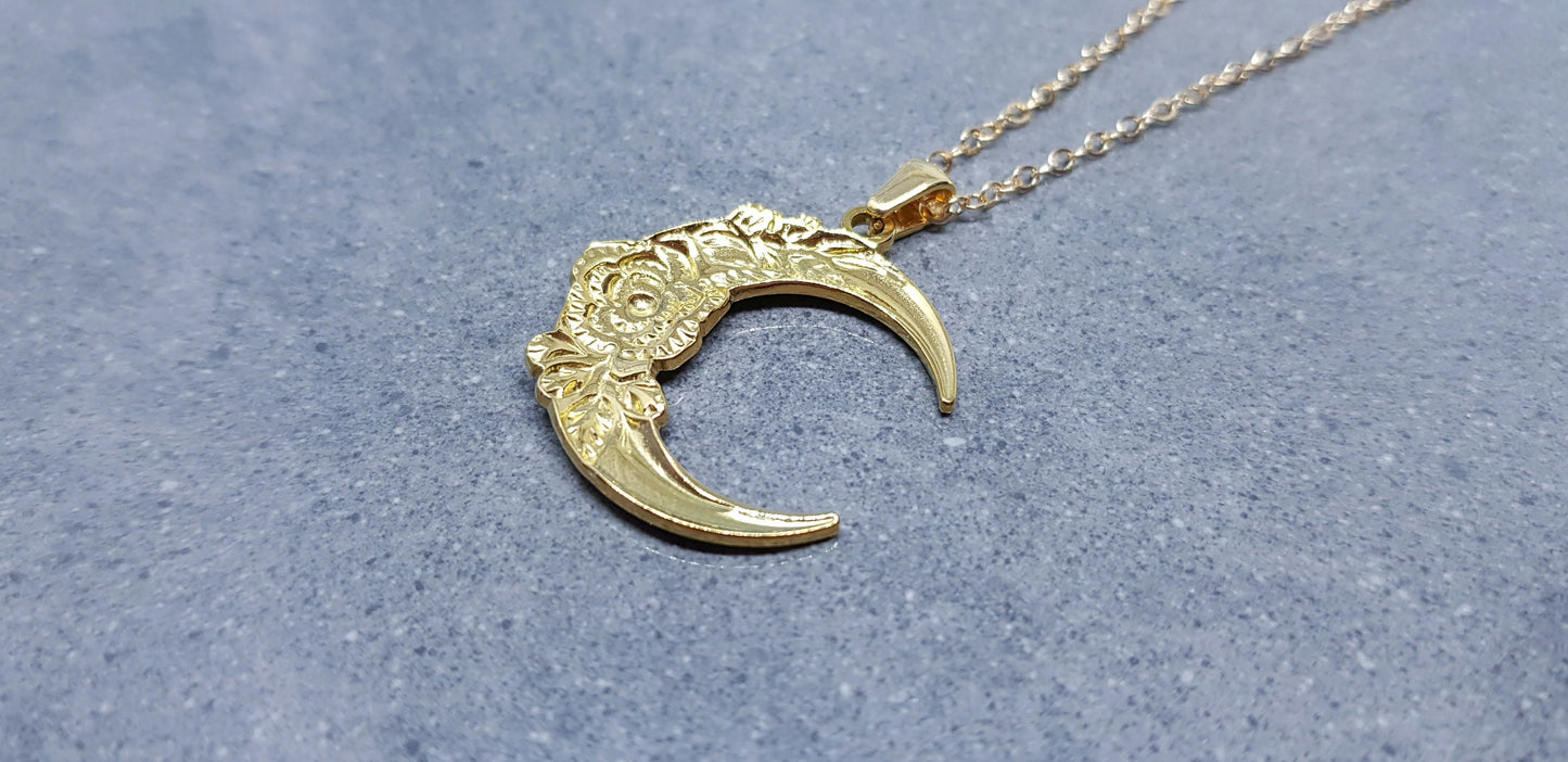 Moon Choker, Gold Plated, Minimalistic Choker, Celestial Choker, Moon Necklace, Choice of Lengths, Flower Detail