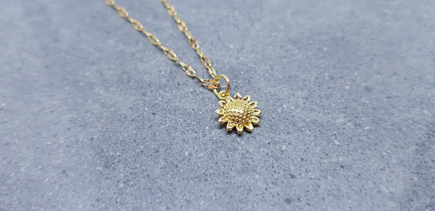 Gold Sunflower Necklace, Flower Jewelry, Brass Sunflower, 18K Gold Plated