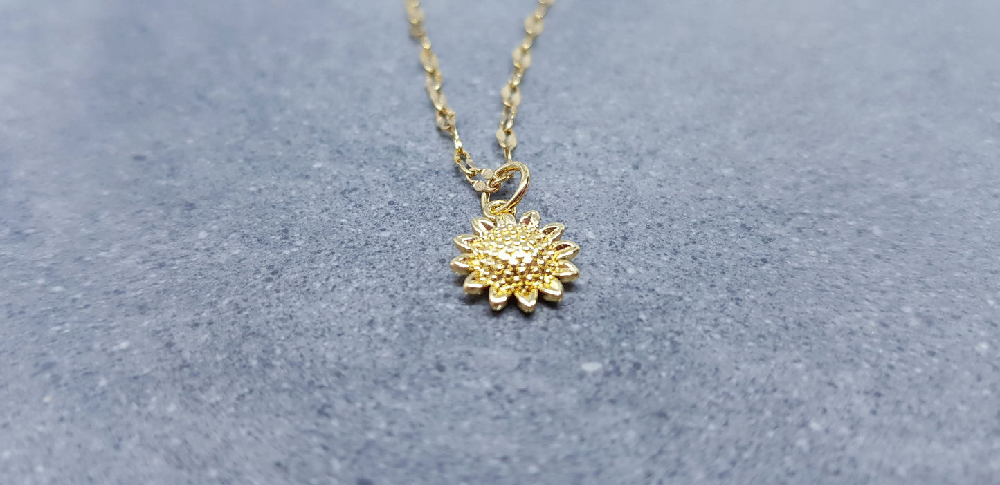 Gold Sunflower Necklace, Flower Jewelry, Brass Sunflower, 18K Gold Plated