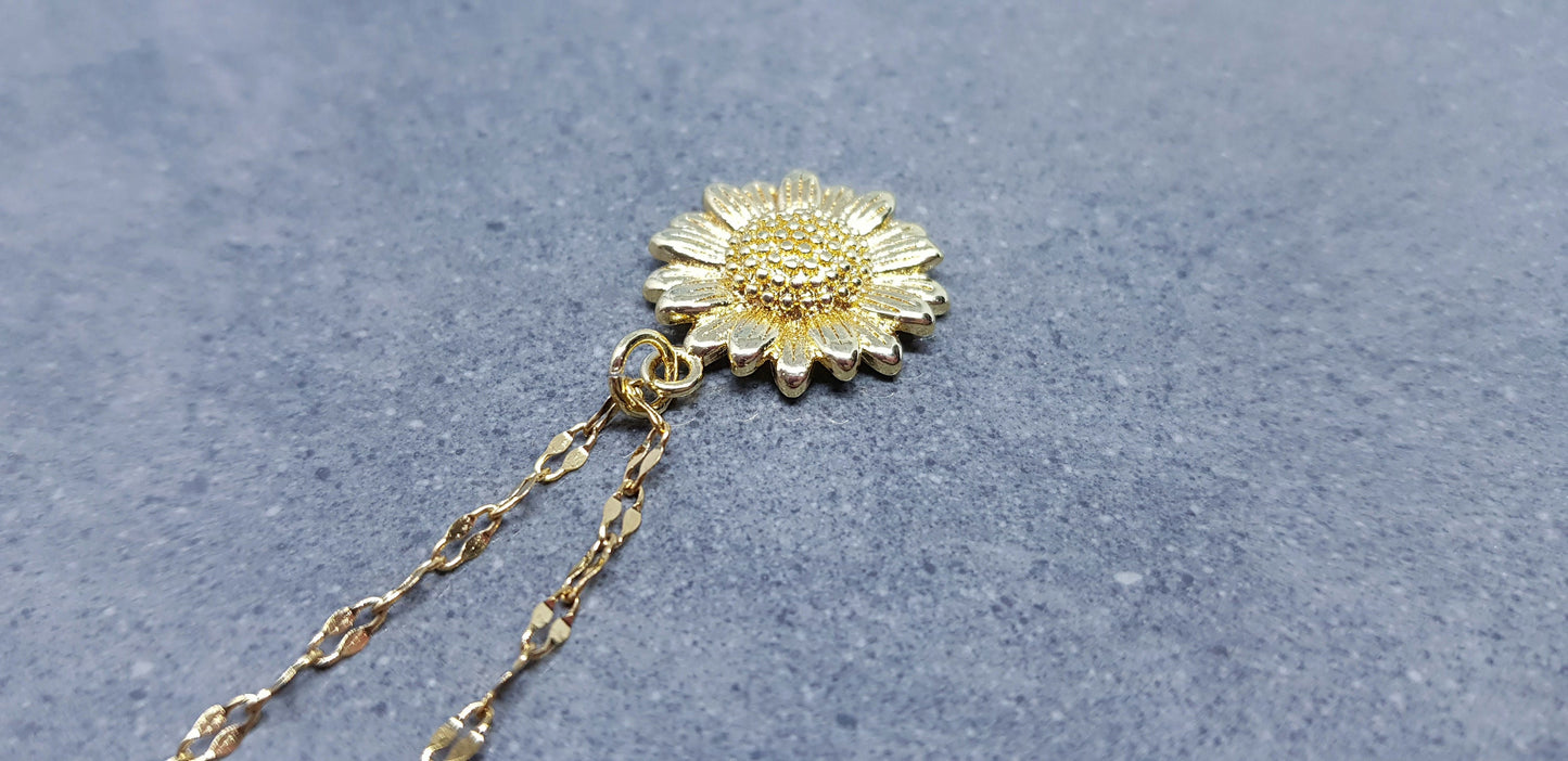 Gold Sunflower Necklace, Flower Jewelry, Brass Sunflower, 18K Gold Plated