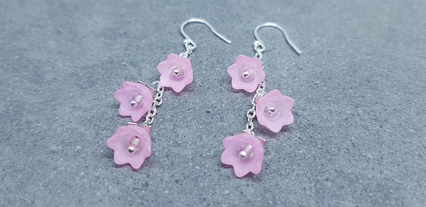 Flower Earrings, Hypoallergenic Ear Wires, Pale Pink Earrings, Boho Jewelry, Simple Vintage Earrings