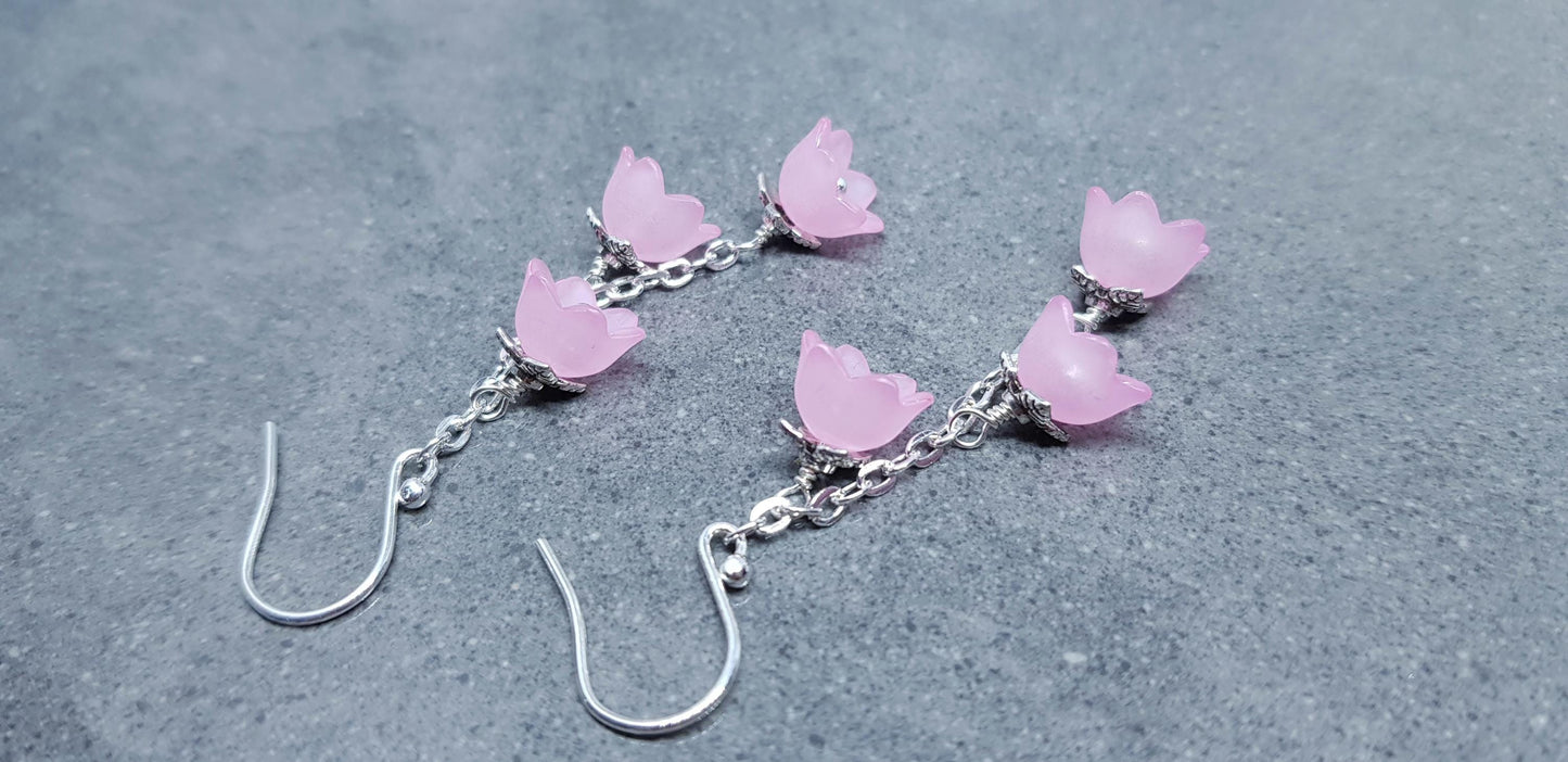 Flower Earrings, Hypoallergenic Ear Wires, Pale Pink Earrings, Boho Jewelry, Simple Vintage Earrings