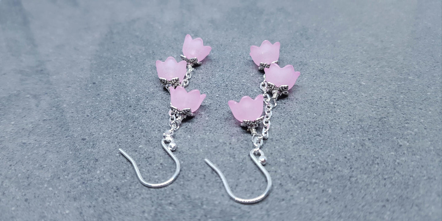 Flower Earrings, Hypoallergenic Ear Wires, Pale Pink Earrings, Boho Jewelry, Simple Vintage Earrings