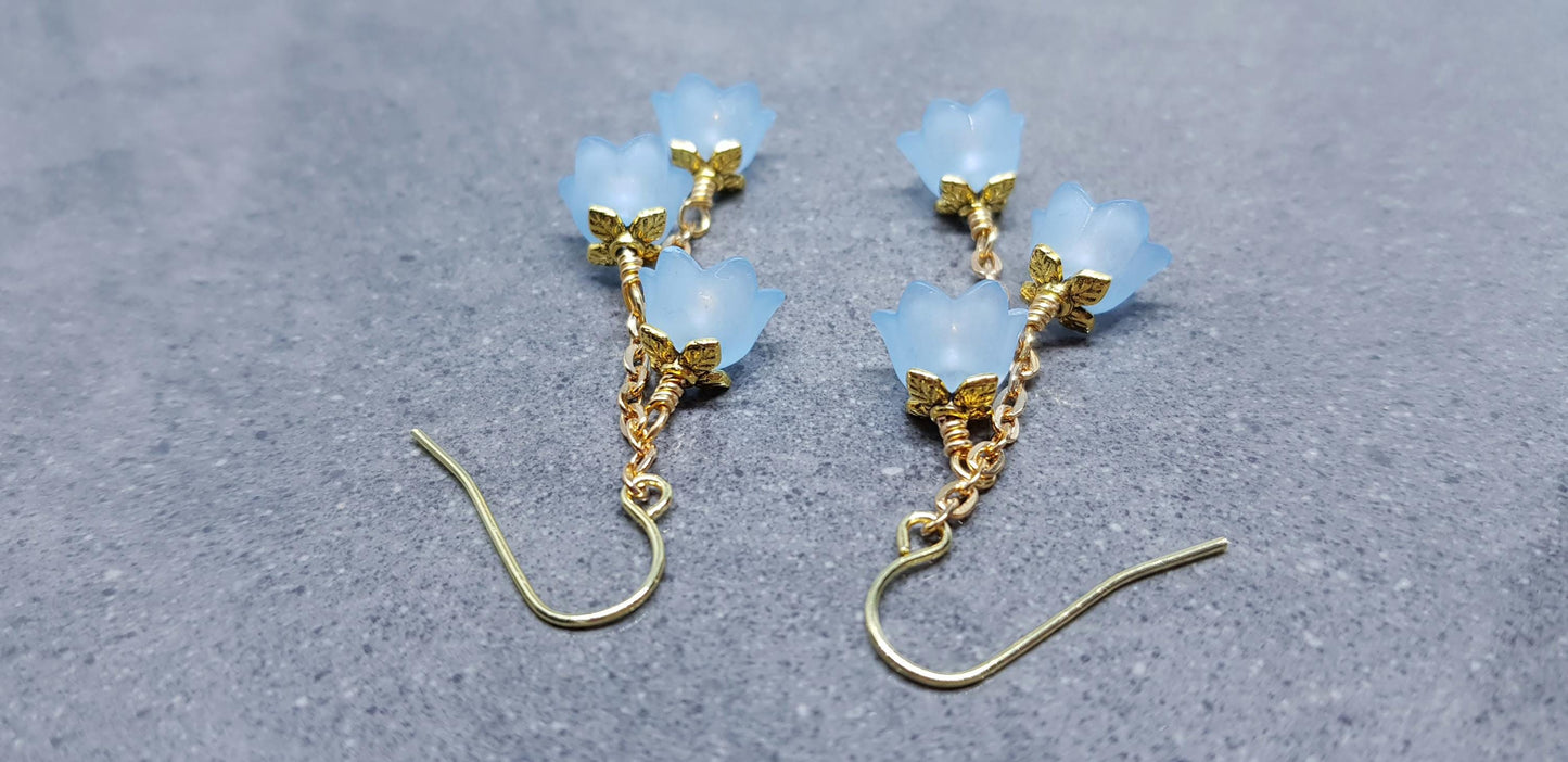 Flower Earrings, Hypoallergenic Ear Wires, Light Blue Earrings, Boho Jewelry, Simple Vintage Earrings
