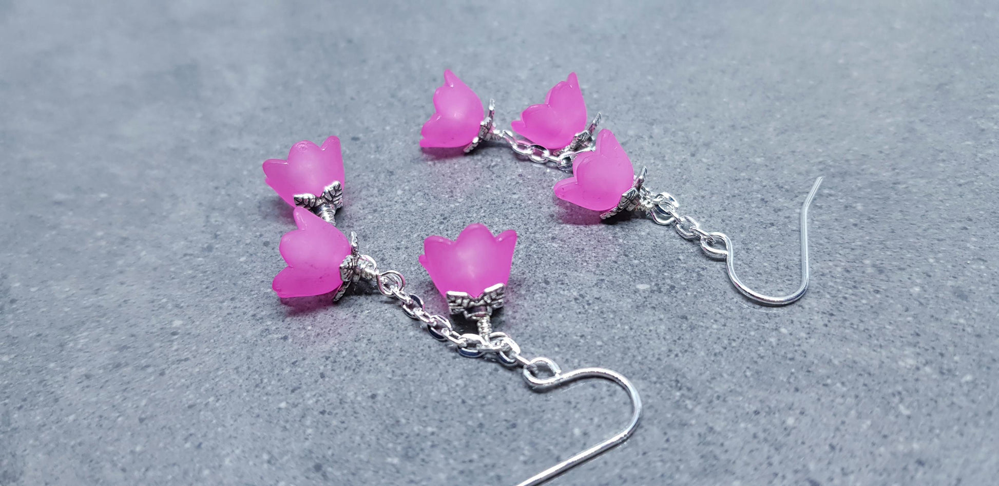 Flower Earrings, Hypoallergenic Ear Wires, Hot Pink Earrings, Boho Jewelry, Simple Vintage Earrings