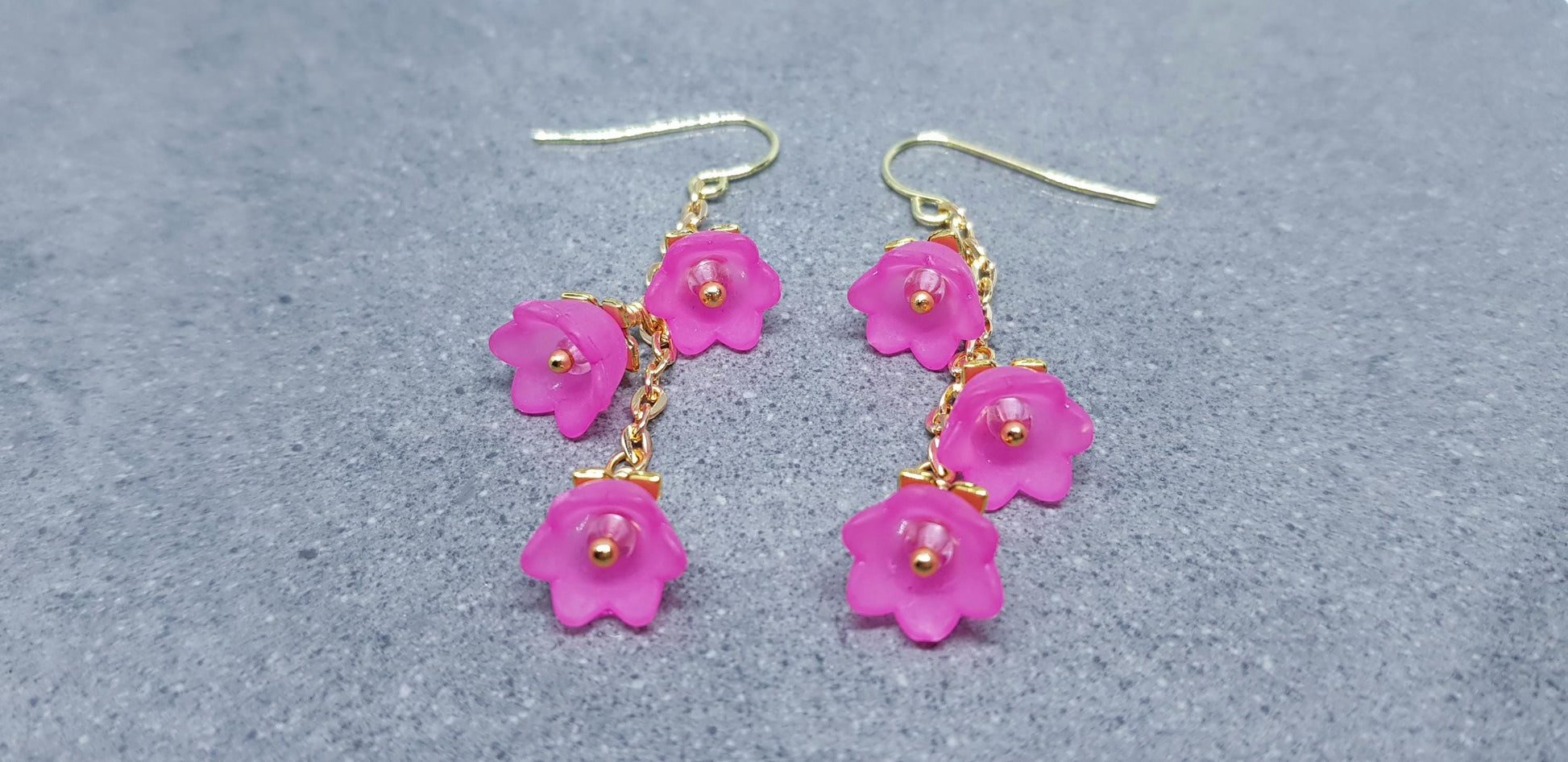 Flower Earrings, Hypoallergenic Ear Wires, Hot Pink Earrings, Boho Jewelry, Simple Vintage Earrings