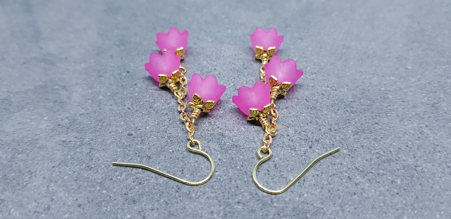 Flower Earrings, Hypoallergenic Ear Wires, Hot Pink Earrings, Boho Jewelry, Simple Vintage Earrings