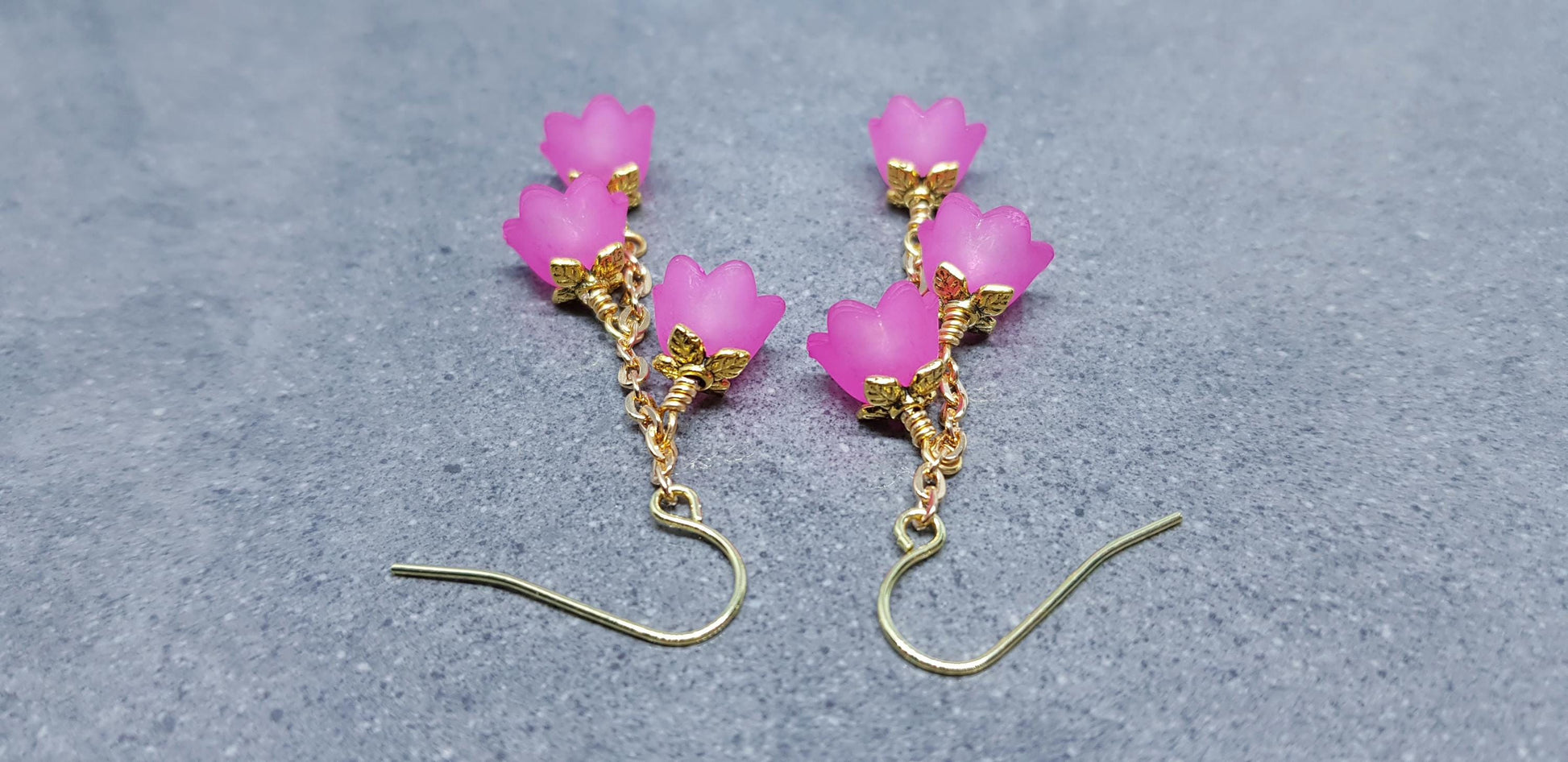 Flower Earrings, Hypoallergenic Ear Wires, Hot Pink Earrings, Boho Jewelry, Simple Vintage Earrings
