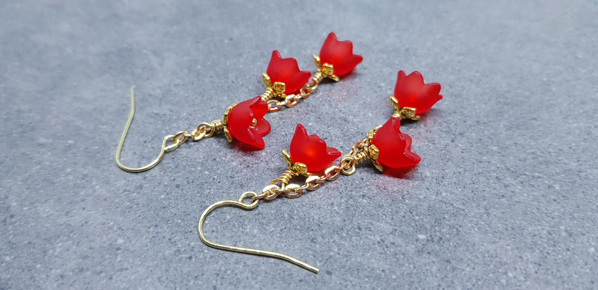 Flower Earrings, Hypoallergenic Ear Wires, Red Earrings, Boho Jewelry, Simple Vintage Earrings