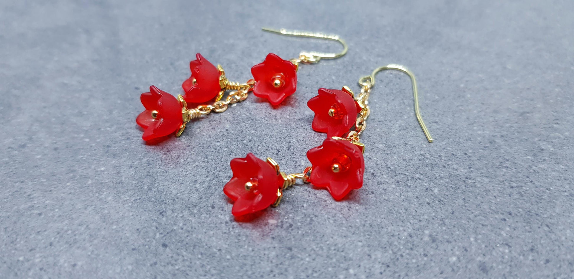Flower Earrings, Hypoallergenic Ear Wires, Red Earrings, Boho Jewelry, Simple Vintage Earrings