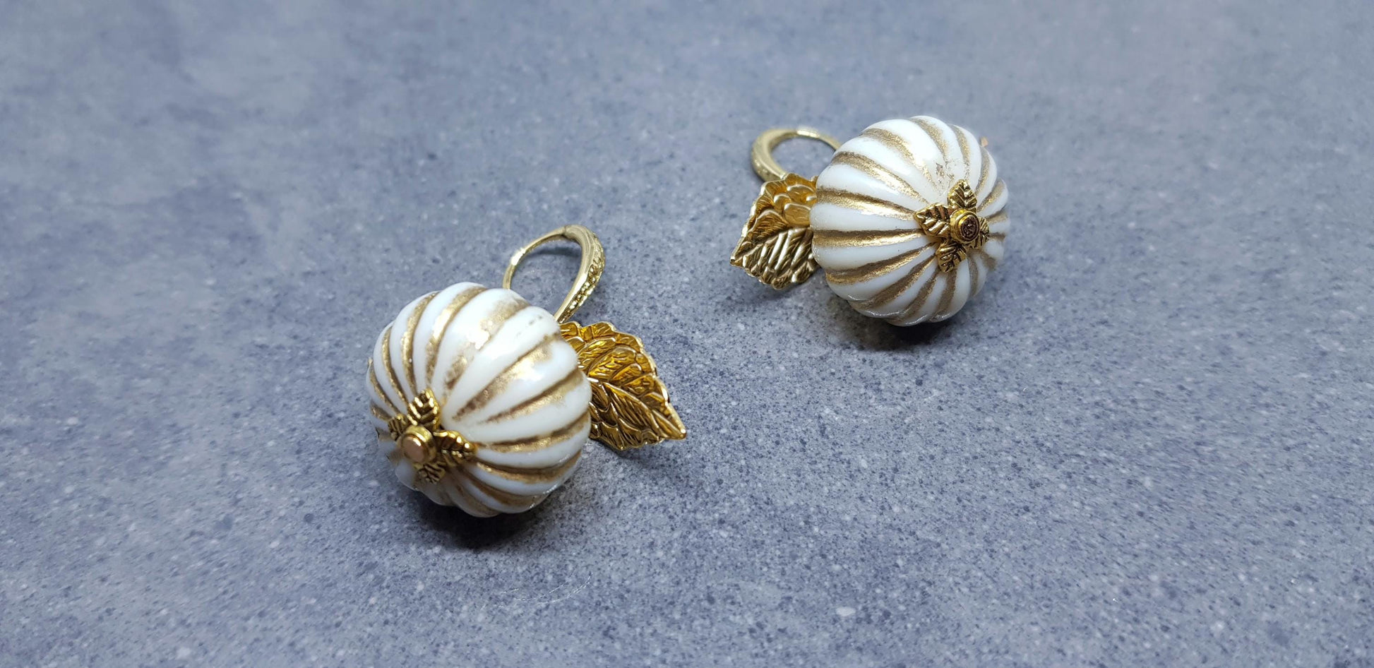 White Pumpkin Earrings, Hypoallergenic Ear Wires, Gold Earrings, Pumpkin Jewelry, Autumn Earrings, Fall Halloween, Thanksgiving