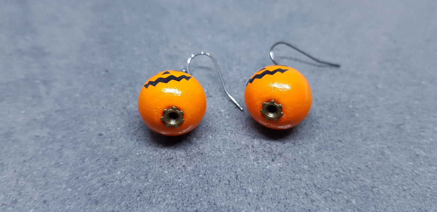 Pumpkin Earrings, Hypoallergenic Ear Wires, Jack O'lantern Earrings, Scary Pumpkin Jewelry, Autumn Earrings, Fall Halloween