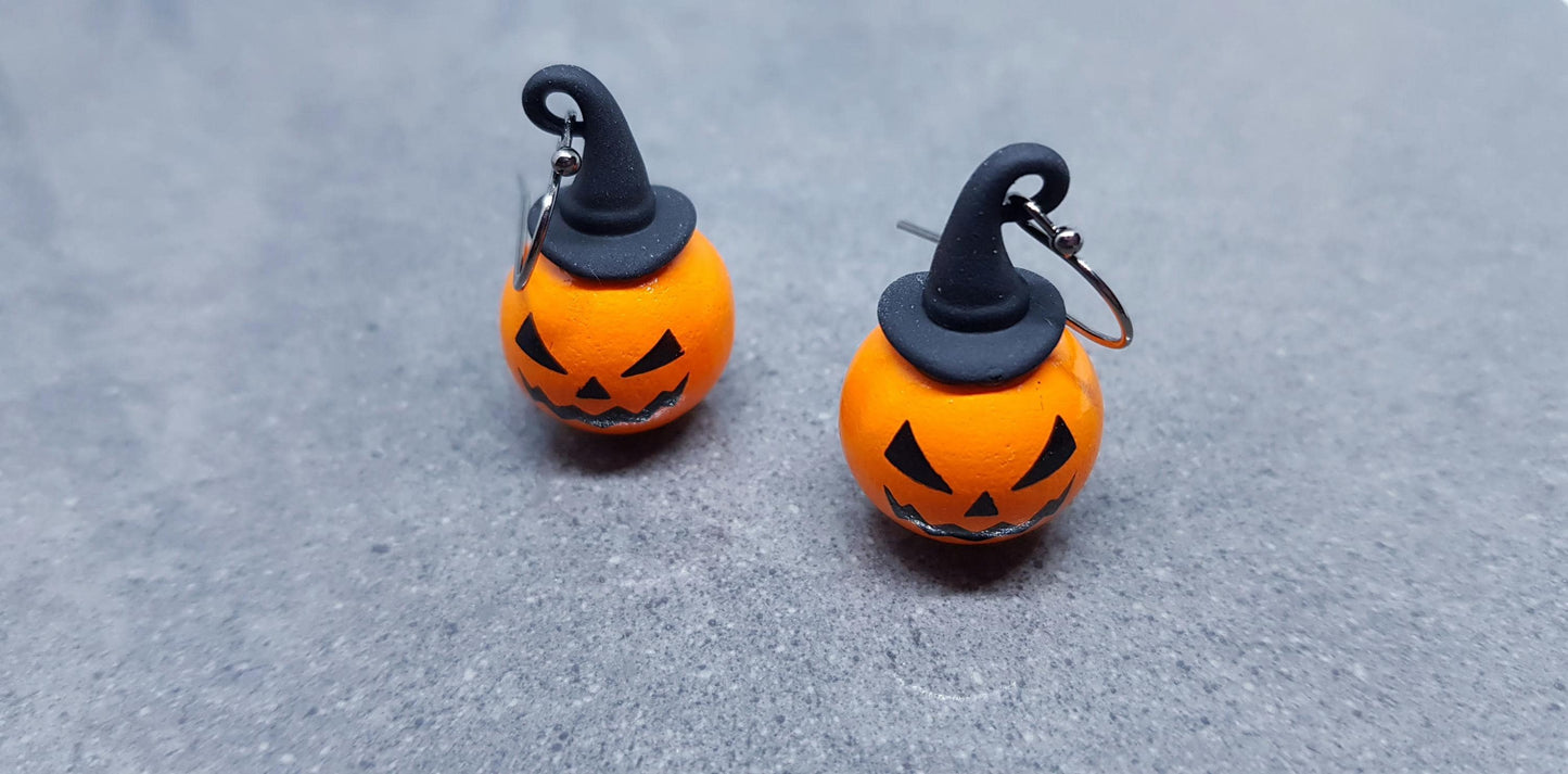 Pumpkin Earrings, Hypoallergenic Ear Wires, Jack O'lantern Earrings, Scary Pumpkin Jewelry, Autumn Earrings, Fall Halloween