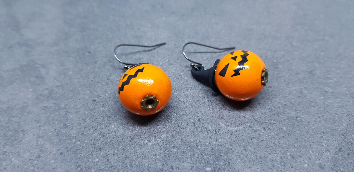 Pumpkin Earrings, Hypoallergenic Ear Wires, Jack O'lantern Earrings, Scary Pumpkin Jewelry, Autumn Earrings, Fall Halloween