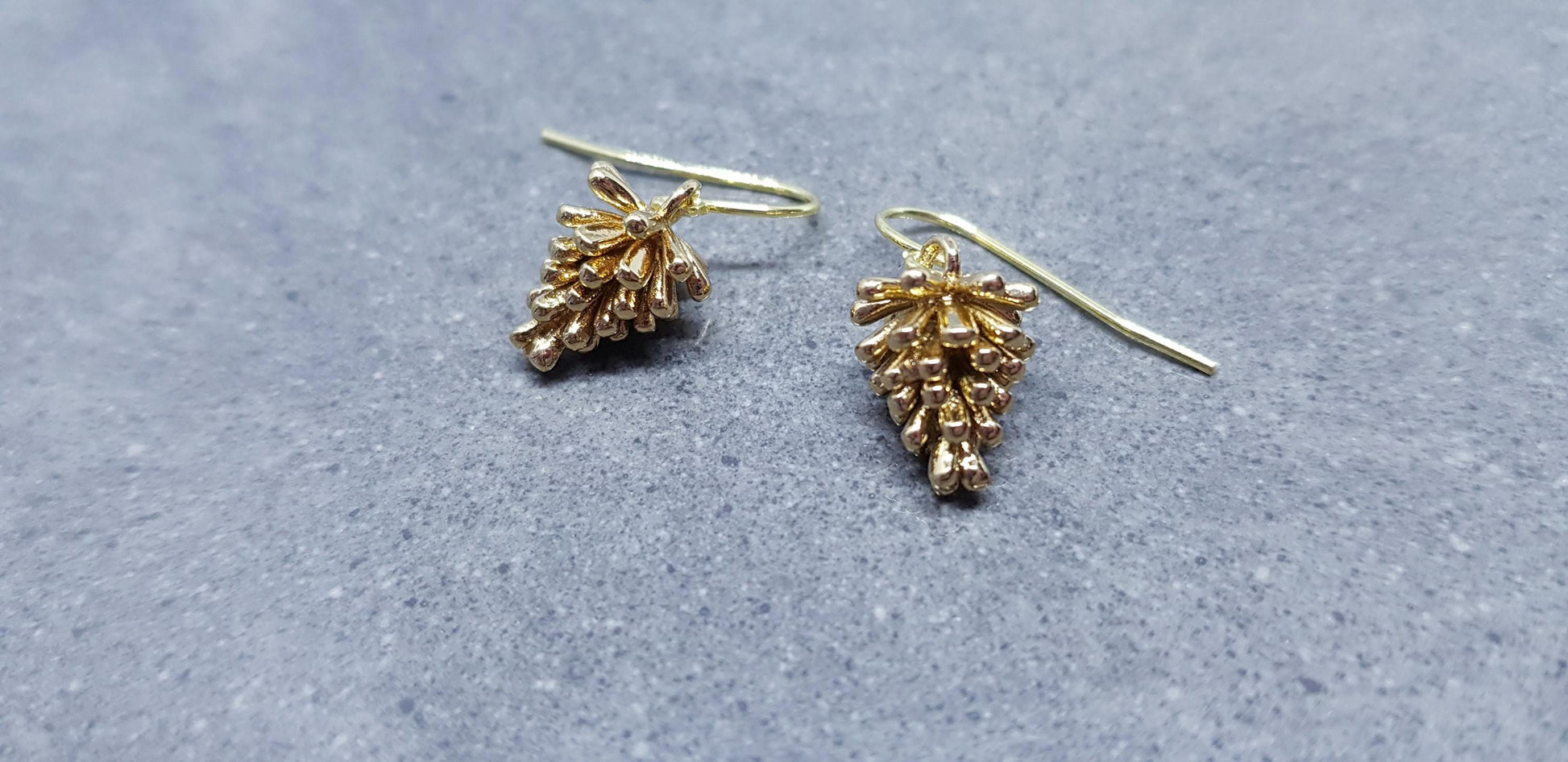 Gold Pinecone Earrings, Hypoallergenic Ear Wires, Autumn Winter Jewelry, Brass Earrings, 18k Real Light Gold Plated