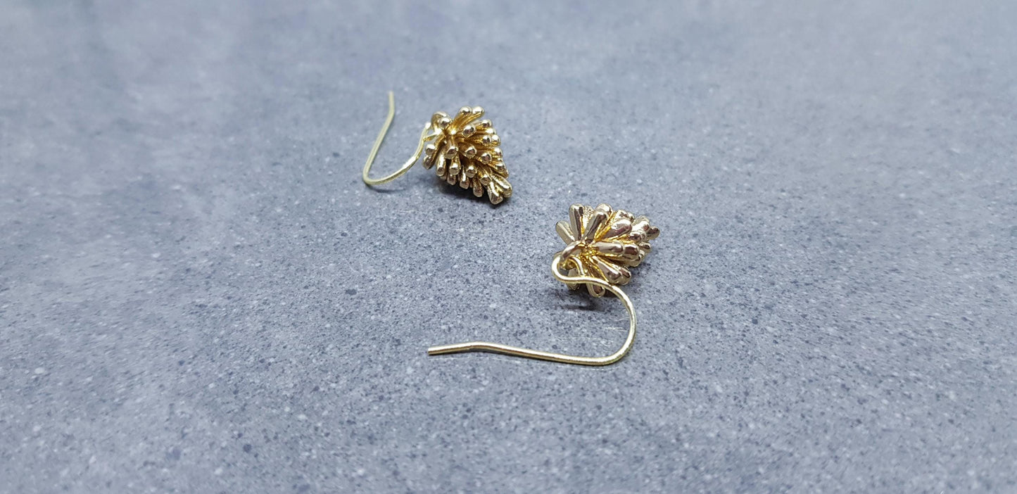 Gold Pinecone Earrings, Hypoallergenic Ear Wires, Autumn Winter Jewelry, Brass Earrings, 18k Real Light Gold Plated